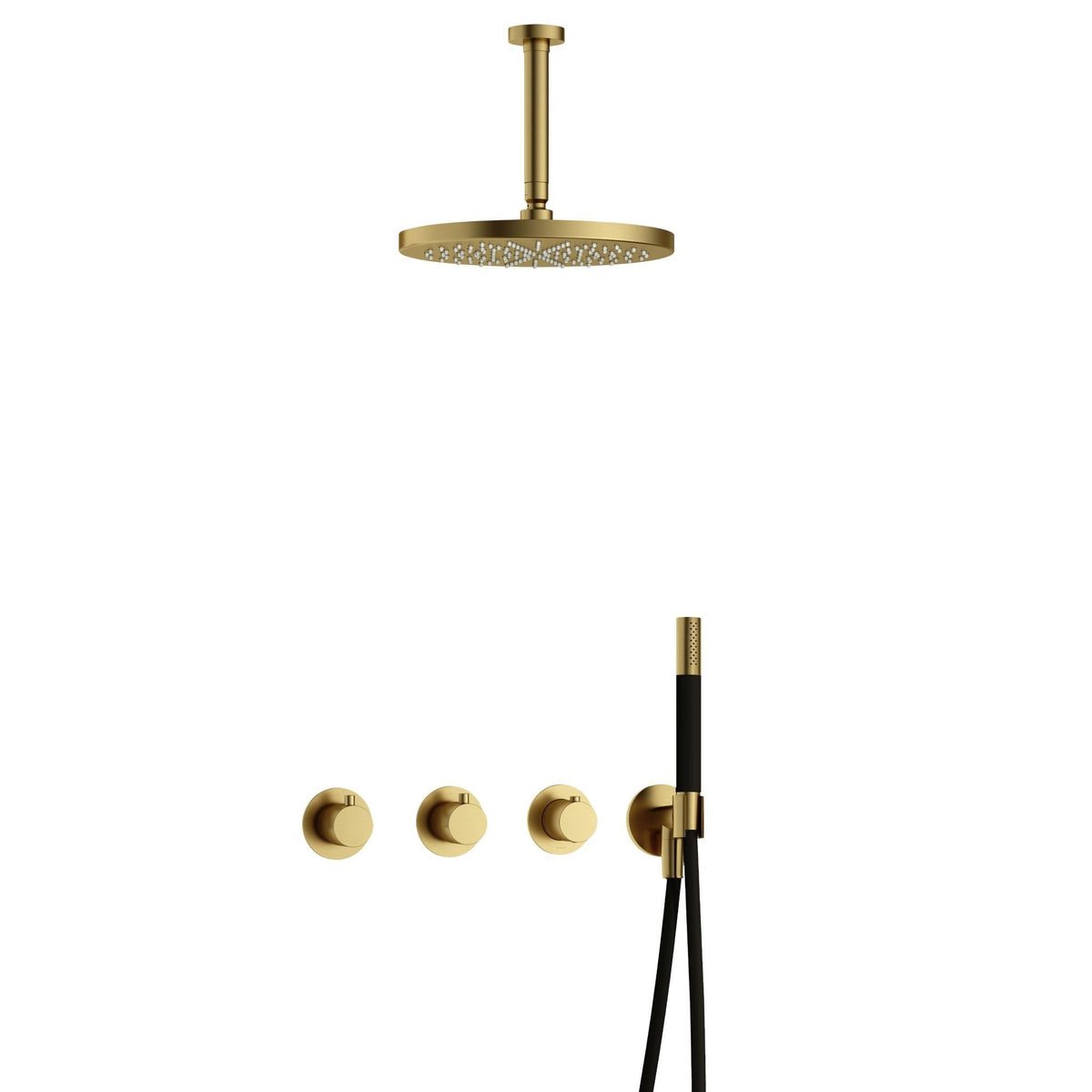 Hotbath Cobber IBS70 inbouw doucheset - staafhanddouche - 30cm hoofddouche - 15cm plafondbuis - wandhouder - Geborsteld Messing PVD