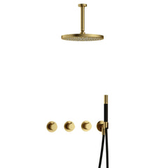 Hotbath Cobber IBS70 inbouw doucheset - staafhanddouche - 30cm hoofddouche - 15cm plafondbuis - wandhouder - Geborsteld Messing PVD