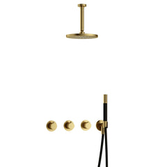 Hotbath Cobber IBS70 inbouw doucheset - staafhanddouche - 20cm hoofddouche - 15cm plafondbuis - wandhouder - Geborsteld Messing PVD