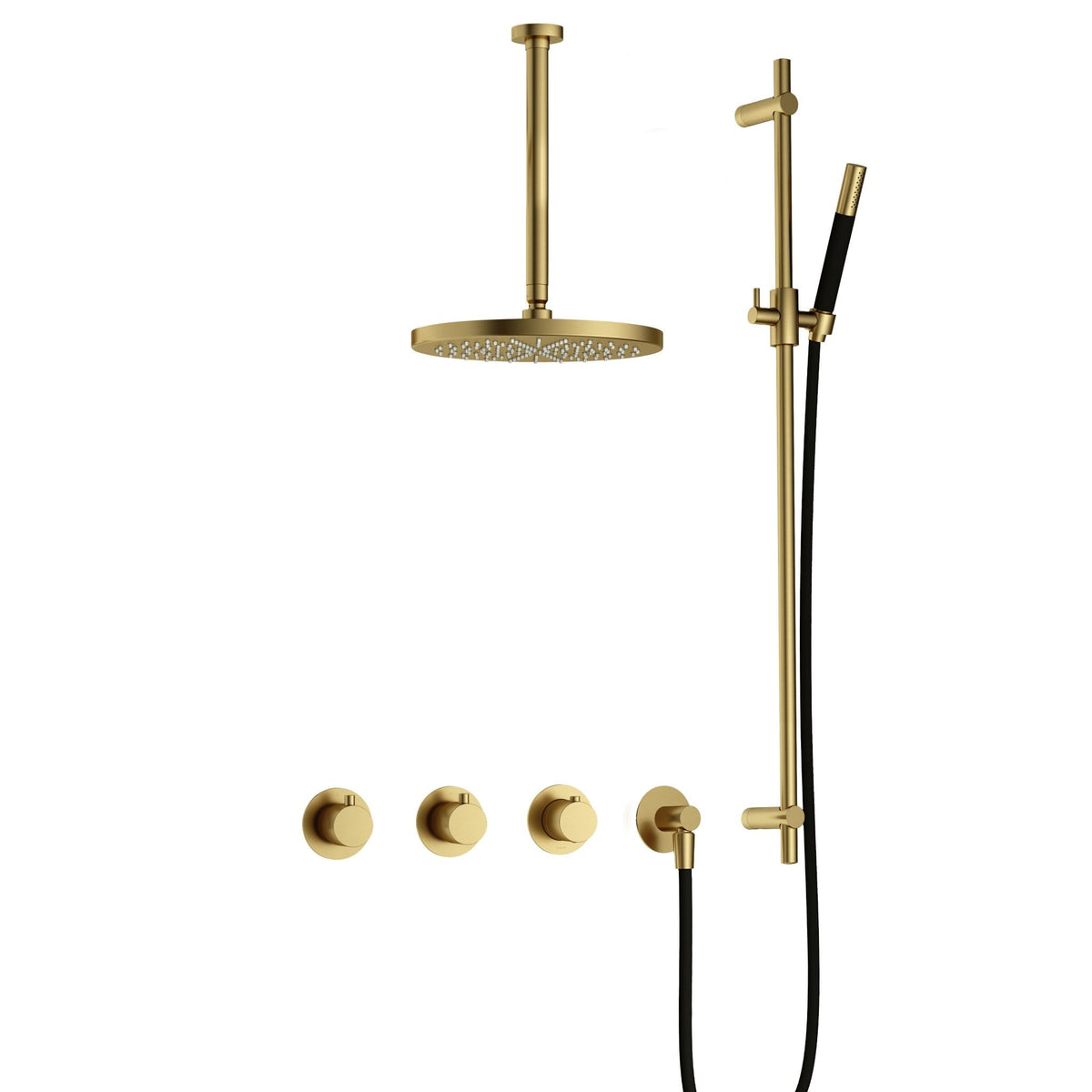 Hotbath Cobber IBS70 inbouw doucheset - staafhanddouche - 30cm hoofddouche - 30cm plafondbuis - glijstang - Geborsteld Messing PVD