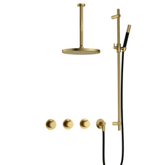Hotbath Cobber IBS70 inbouw doucheset - staafhanddouche - 30cm hoofddouche - 30cm plafondbuis - glijstang - Geborsteld Messing PVD