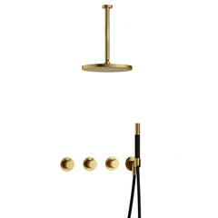 Hotbath Cobber IBS70 inbouw doucheset - staafhanddouche - 30cm hoofddouche - 30cm plafondbuis - wandhouder - Geborsteld Messing PVD