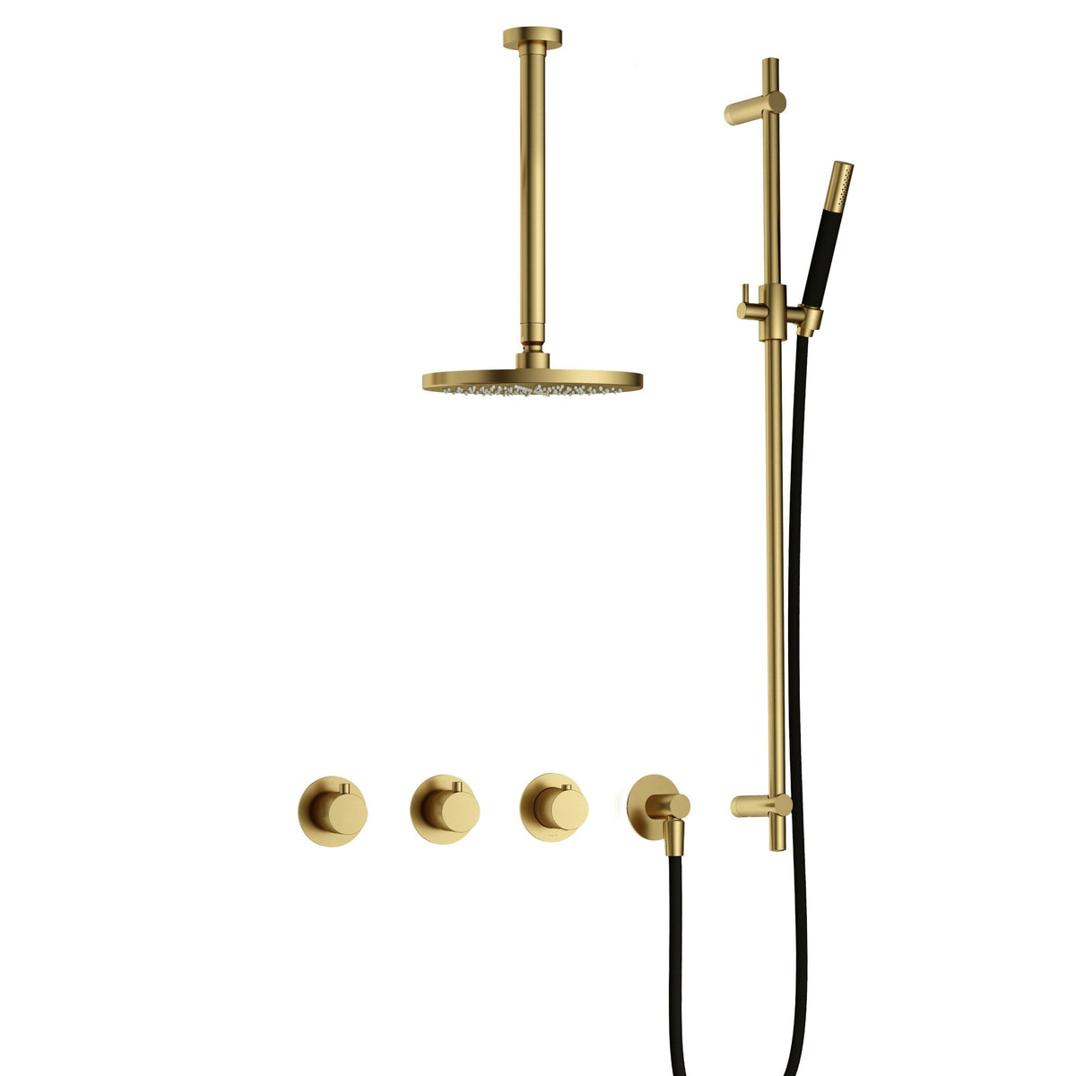 Hotbath Cobber IBS70 inbouw doucheset - staafhanddouche - 20cm hoofddouche - 30cm plafondbuis - glijstang - Geborsteld Messing PVD