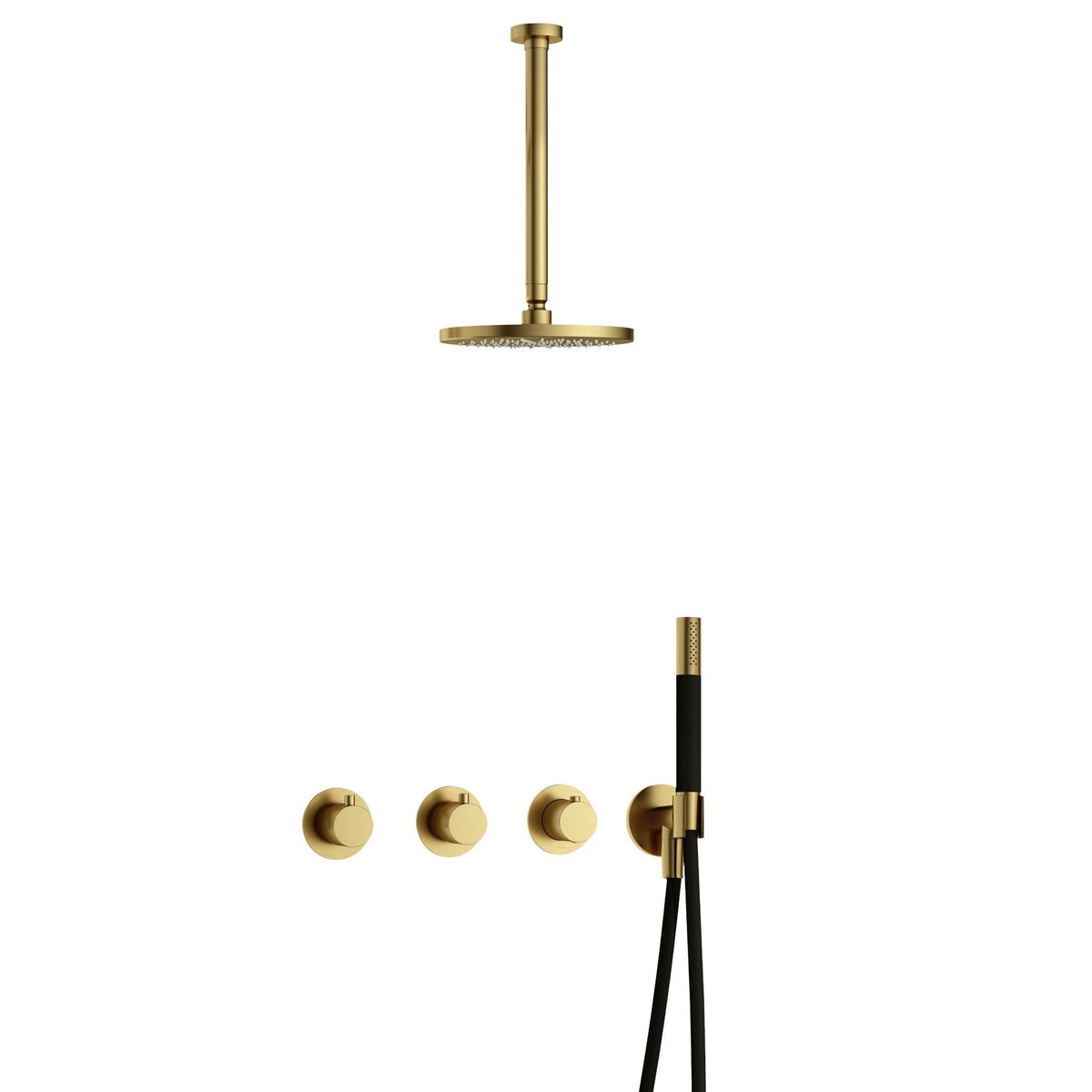 Hotbath Cobber IBS70 inbouw doucheset - staafhanddouche - 20cm hoofddouche - 30cm plafondbuis - wandhouder - Geborsteld Messing PVD
