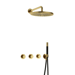 Hotbath Cobber IBS70 inbouw doucheset - staafhanddouche - 30cm hoofddouche - wandarm - wandhouder - Geborsteld Messing PVD