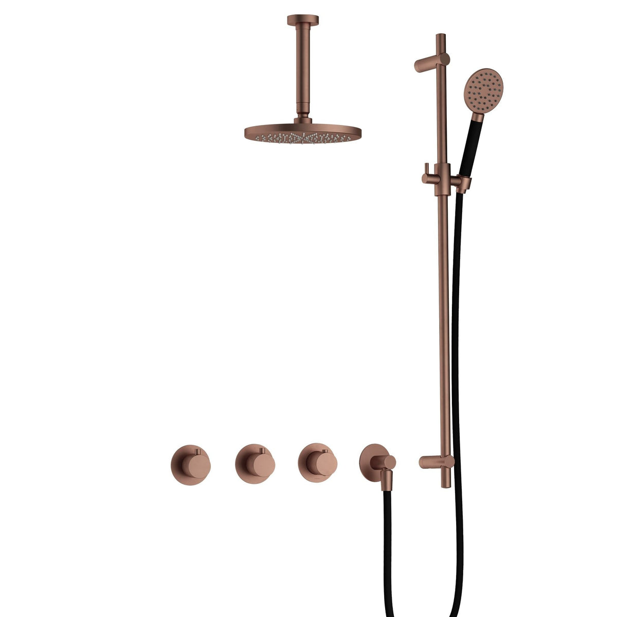 Hotbath Cobber IBS70 inbouw doucheset - ronde handdouche - 20cm hoofddouche - 15cm plafondbuis - glijstang - Geborsteld Koper PVD