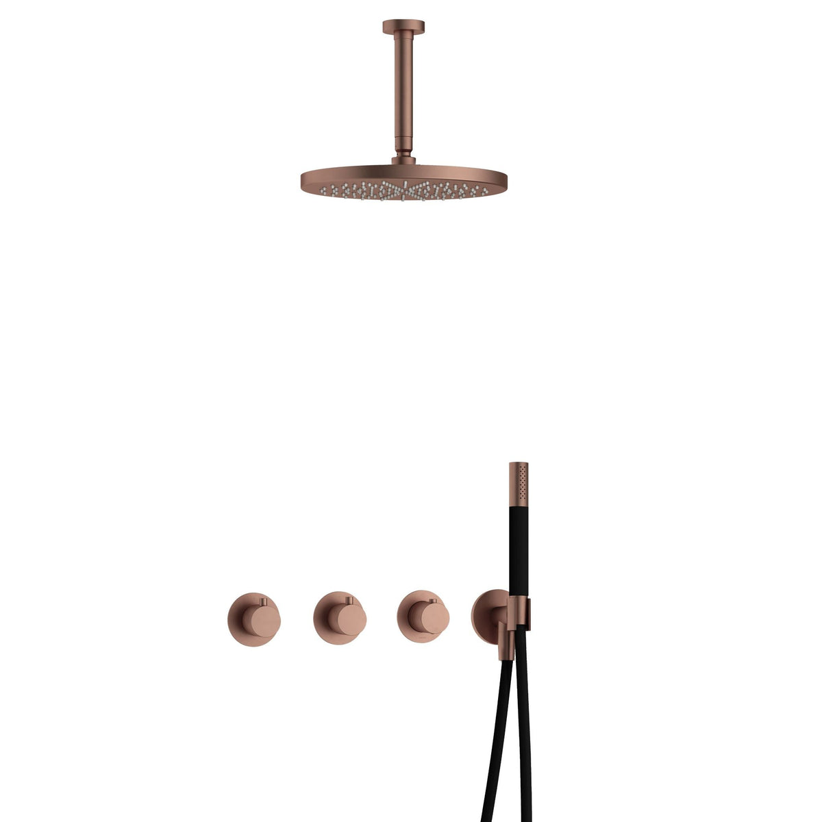 Hotbath Cobber IBS70 inbouw doucheset - staafhanddouche - 30cm hoofddouche - 15cm plafondbuis - wandhouder - Geborsteld Koper PVD