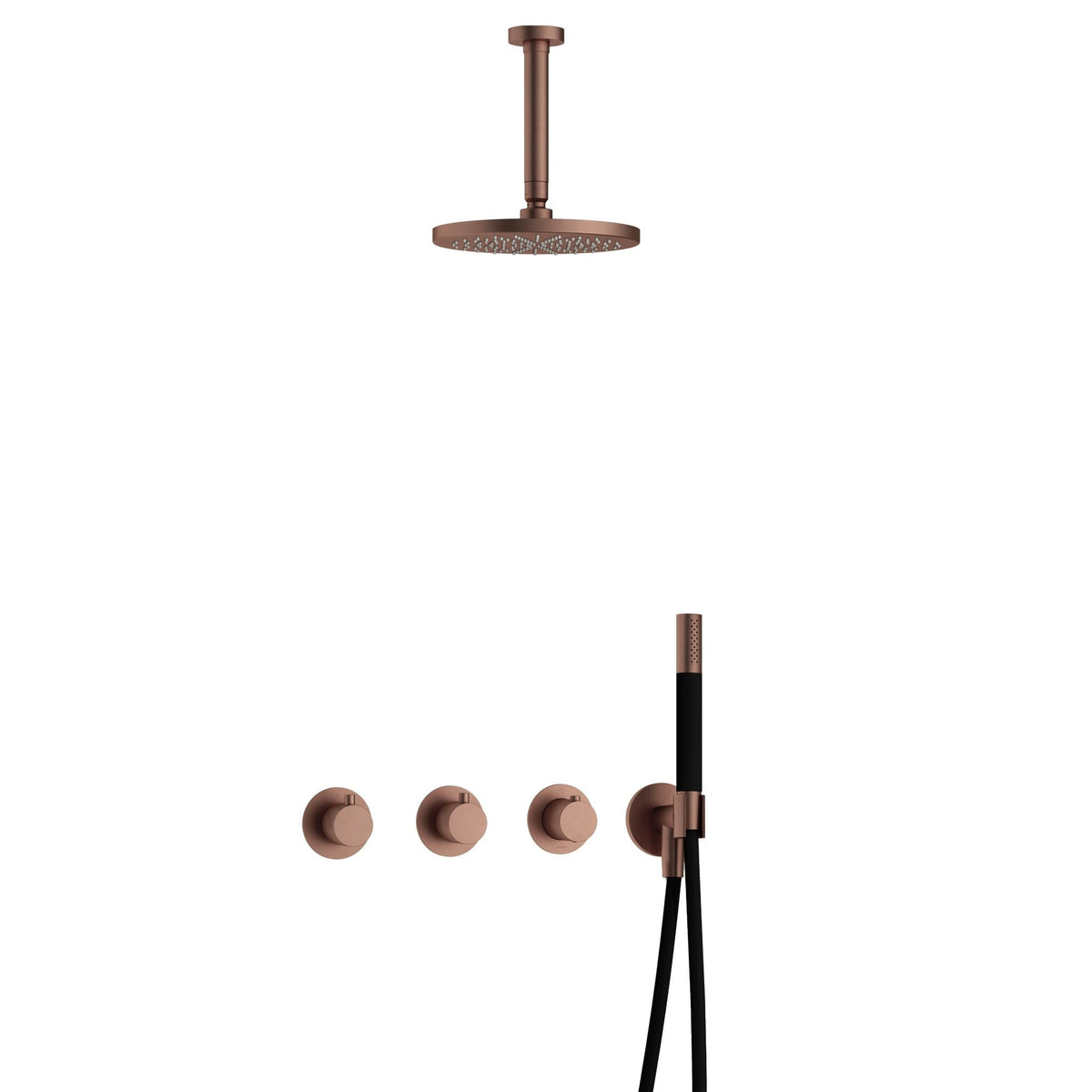 Hotbath Cobber IBS70 inbouw doucheset - staafhanddouche - 20cm hoofddouche - 15cm plafondbuis - wandhouder - Geborsteld Koper PVD