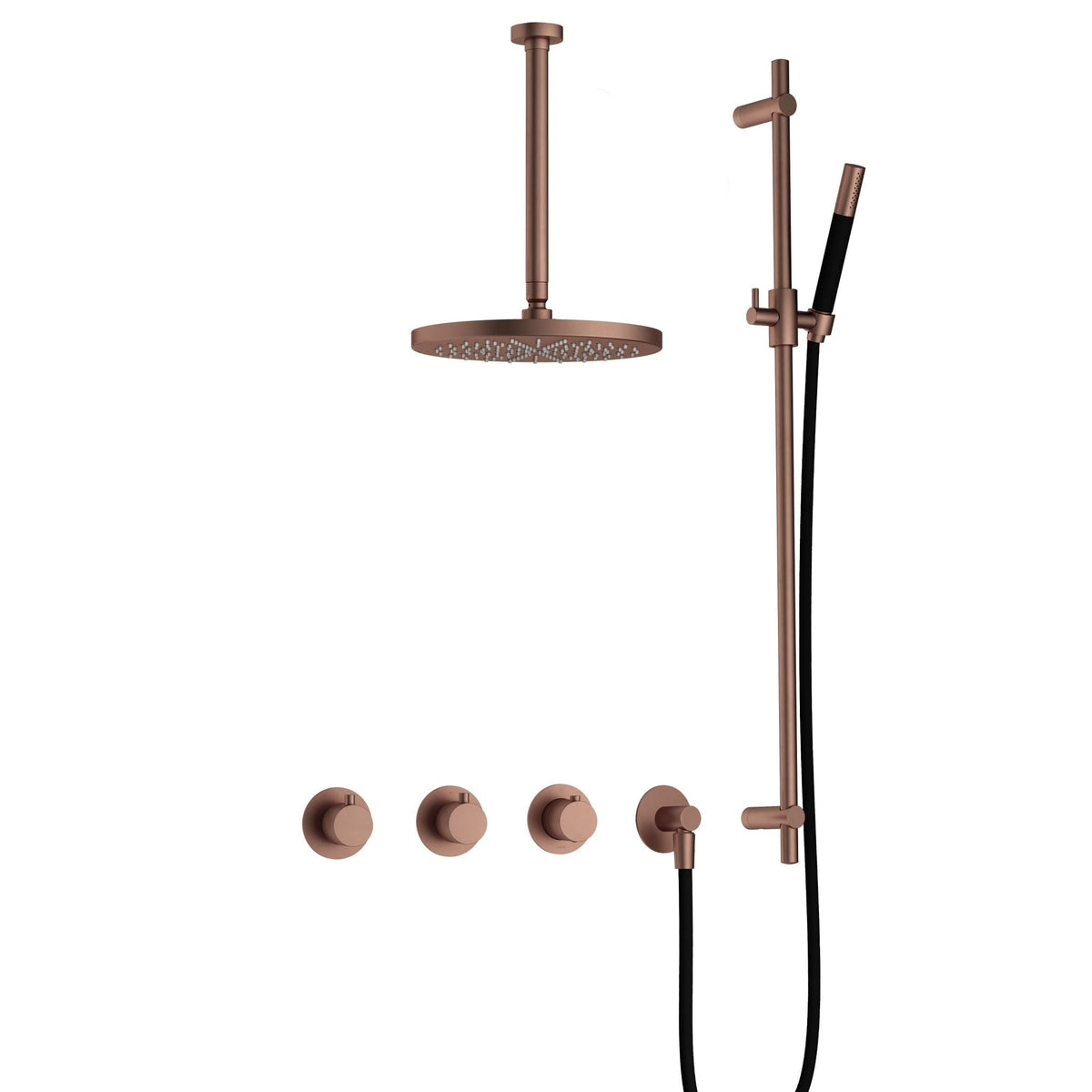 Hotbath Cobber IBS70 inbouw doucheset - staafhanddouche - 30cm hoofddouche - 30cm plafondbuis - glijstang - Geborsteld Koper PVD