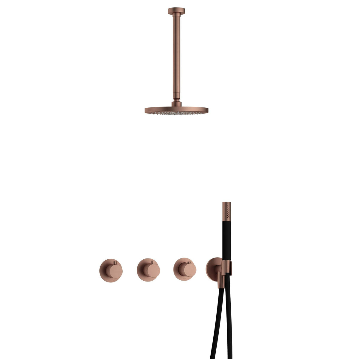 Hotbath Cobber IBS70 inbouw doucheset - staafhanddouche - 20cm hoofddouche - 30cm plafondbuis - wandhouder - Geborsteld Koper PVD