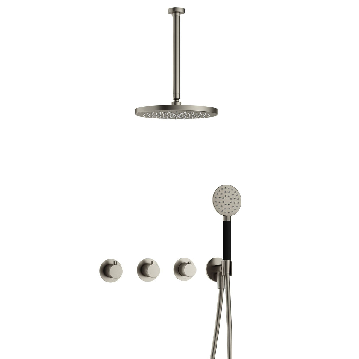 Hotbath Cobber IBS70 inbouw doucheset - ronde handdouche - 30cm hoofddouche - 30cm plafondbuis - wandhouder - Geborsteld Nikkel