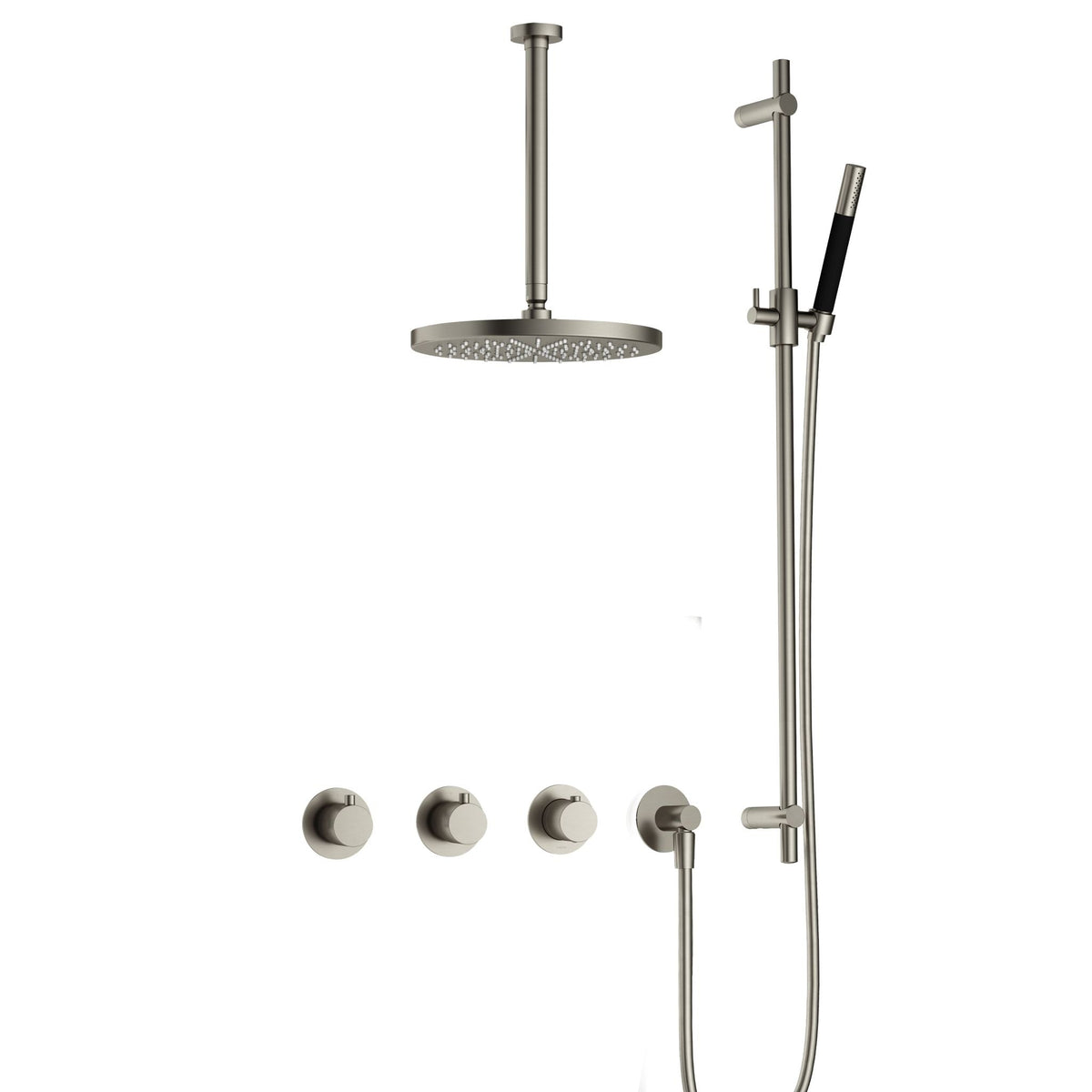 Hotbath Cobber IBS70 inbouw doucheset - staafhanddouche - 30cm hoofddouche - 30cm plafondbuis - glijstang - Geborsteld Nikkel
