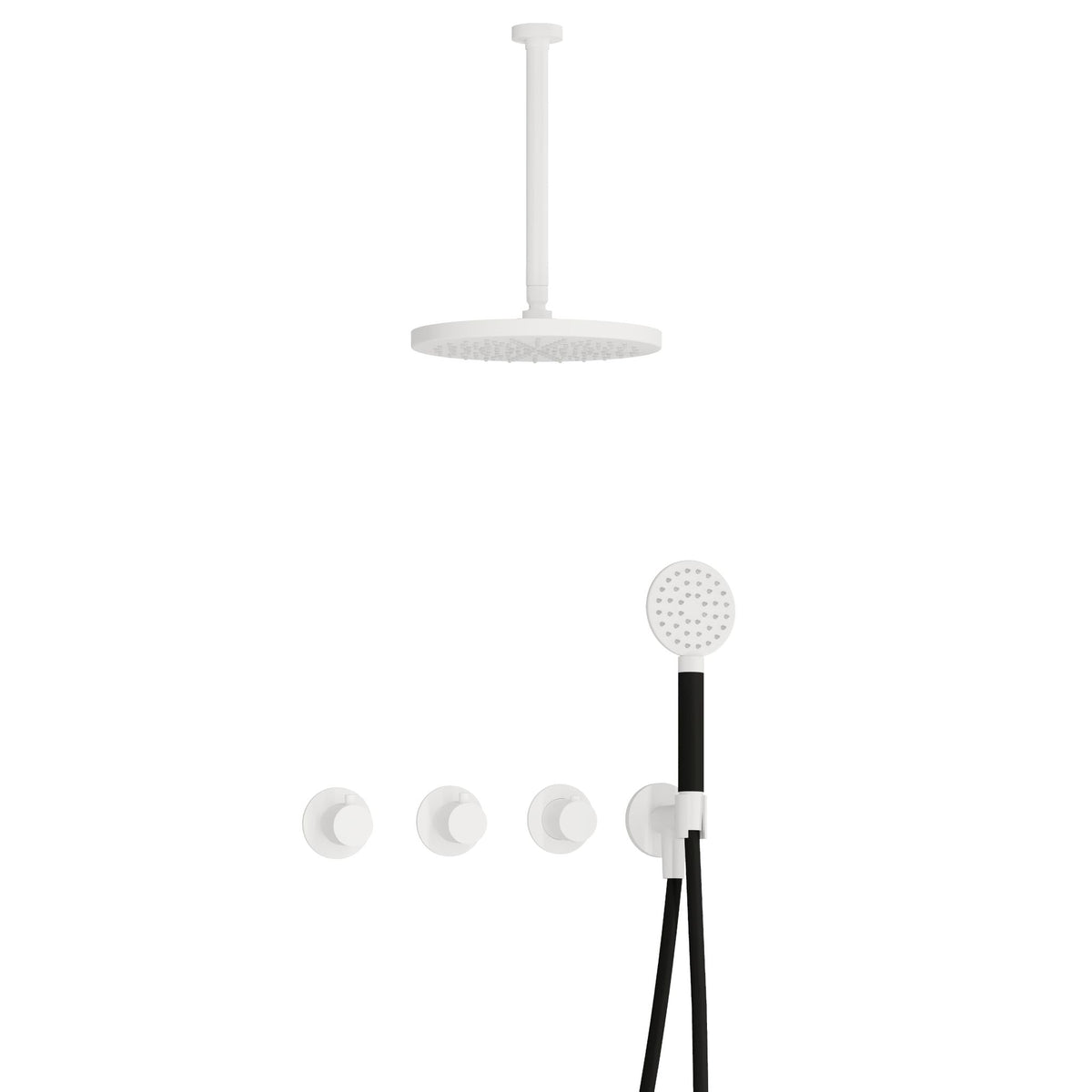 Hotbath Cobber IBS70 inbouw doucheset - ronde handdouche - 30cm hoofddouche - 30cm plafondbuis - wandhouder - Mat Wit