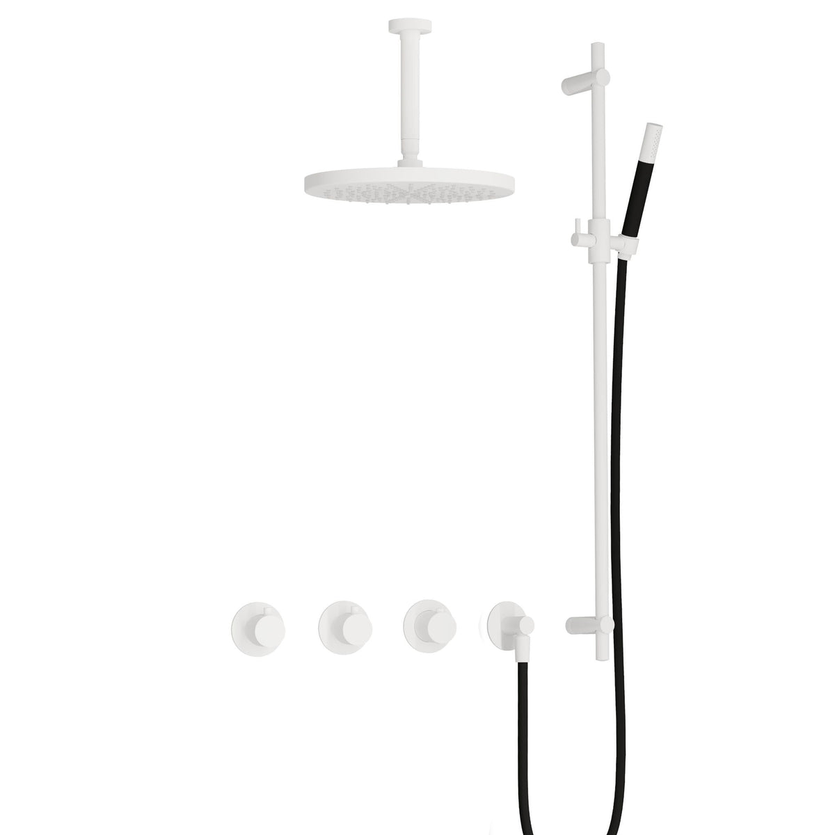 Hotbath Cobber IBS70 inbouw doucheset - staafhanddouche - 30cm hoofddouche - 15cm plafondbuis - glijstang - Mat Wit