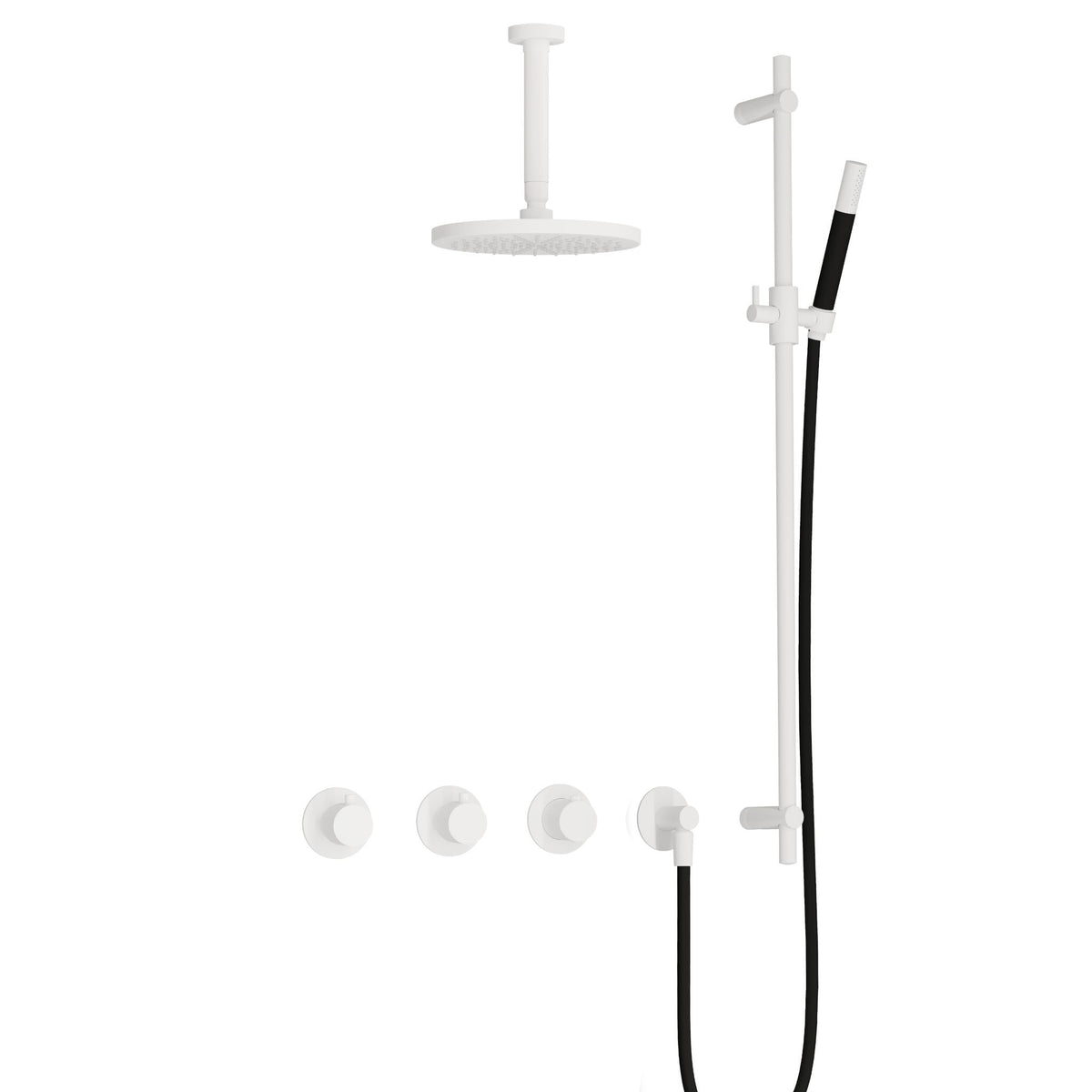 Hotbath Cobber IBS70 inbouw doucheset - staafhanddouche - 20cm hoofddouche - 15cm plafondbuis - glijstang - Mat Wit