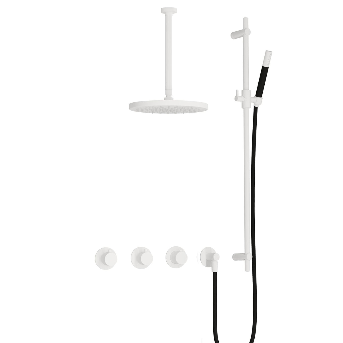 Hotbath Cobber IBS70 inbouw doucheset - staafhanddouche - 30cm hoofddouche - 30cm plafondbuis - glijstang - Mat Wit