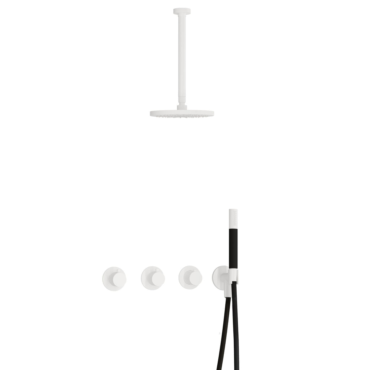 Hotbath Cobber IBS70 inbouw doucheset - staafhanddouche - 20cm hoofddouche - 30cm plafondbuis - wandhouder - Mat Wit