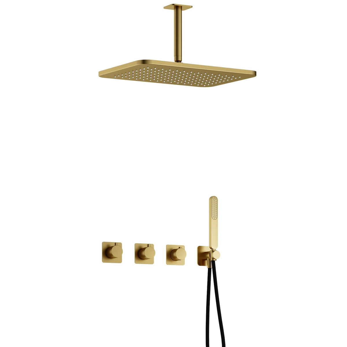 Hotbath Gal IBSGL70 inbouw doucheset met 2 stopkranen met plafondbuis en gl106 - Geborsteld Messing PVD