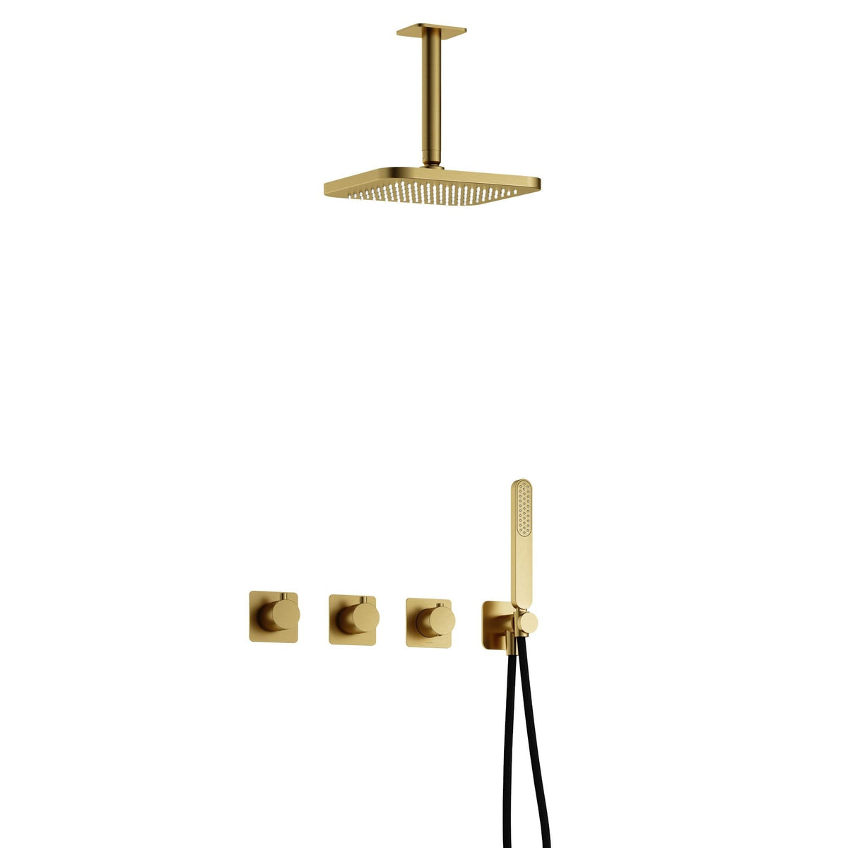 Hotbath Gal IBSGL70 inbouw doucheset met 2 stopkranen met plafondbuis - Geborsteld Messing PVD