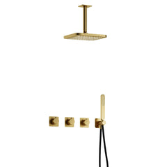 Hotbath Gal IBSGL70 inbouw doucheset met 2 stopkranen met plafondbuis - Geborsteld Messing PVD