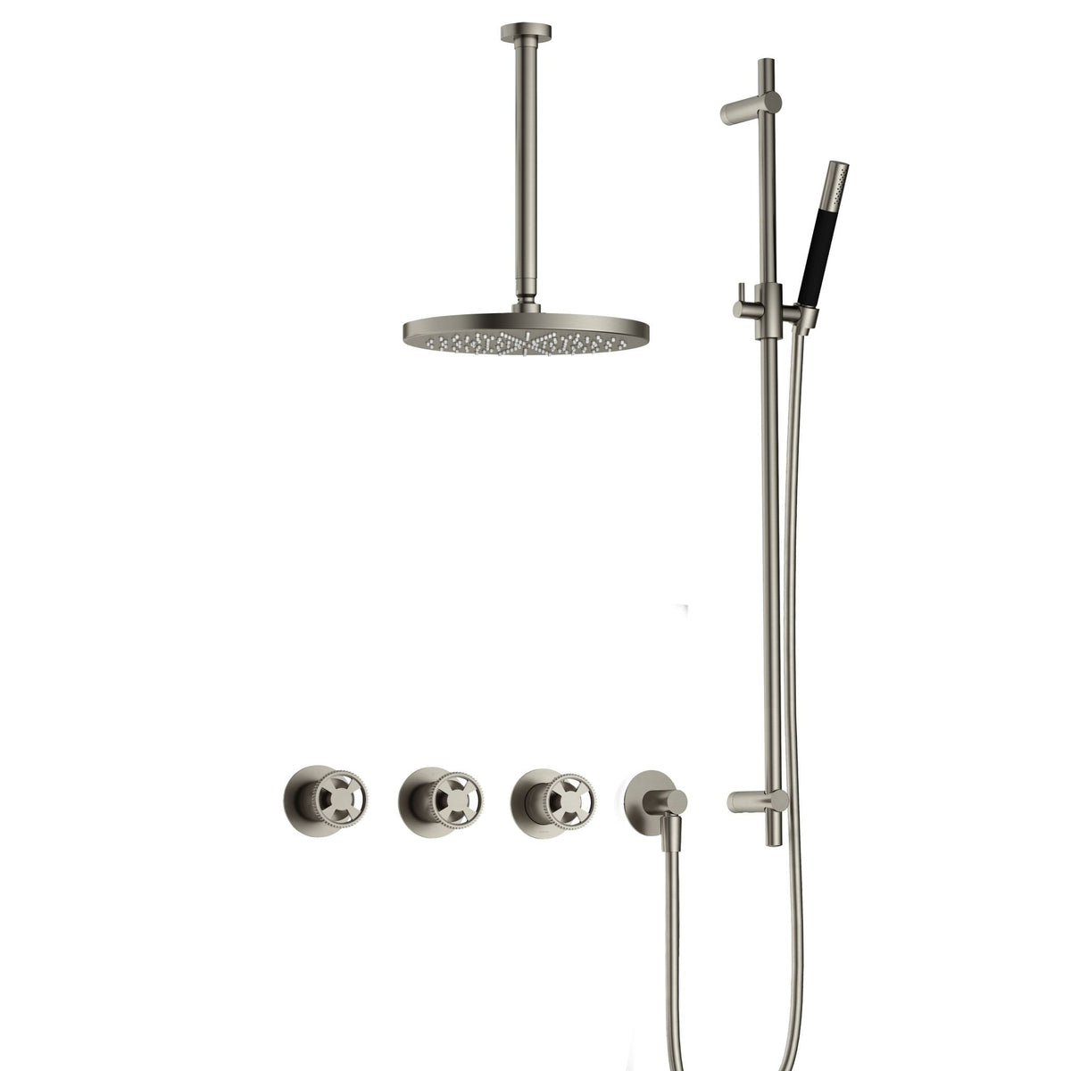 Hotbath Cobber @work IBSW70 inbouw doucheset met 2 stopkranen met plafondbuis 30 cm, m106 en glijstang - Geborsteld Nikkel