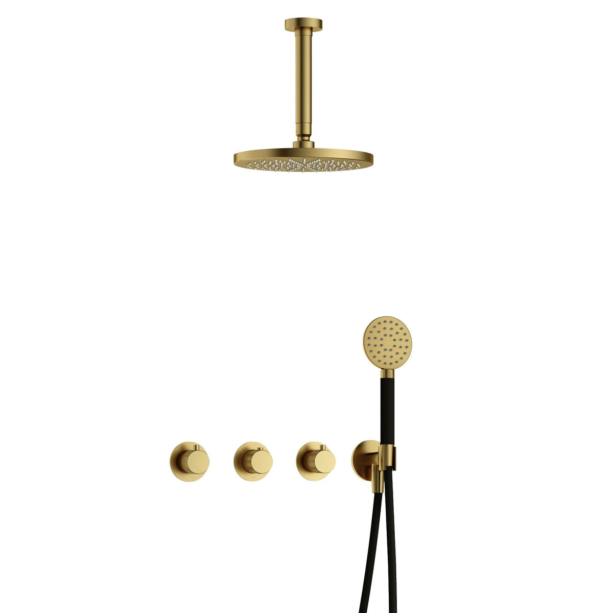 Hotbath Cobber X IBSX70 inbouw doucheset - ronde handdouche - 20cm hoofddouche - 15cm plafondbuis - wandhouder - Geborsteld Messing PVD