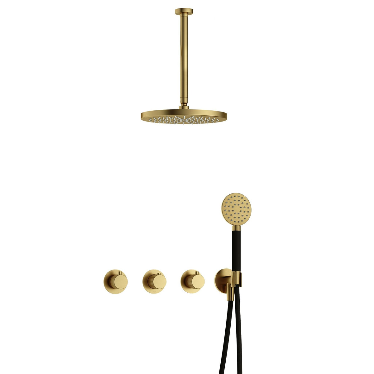 Hotbath Cobber X IBSX70 inbouw doucheset - ronde handdouche - 30cm hoofddouche - 30cm plafondbuis - wandhouder - Geborsteld Messing PVD