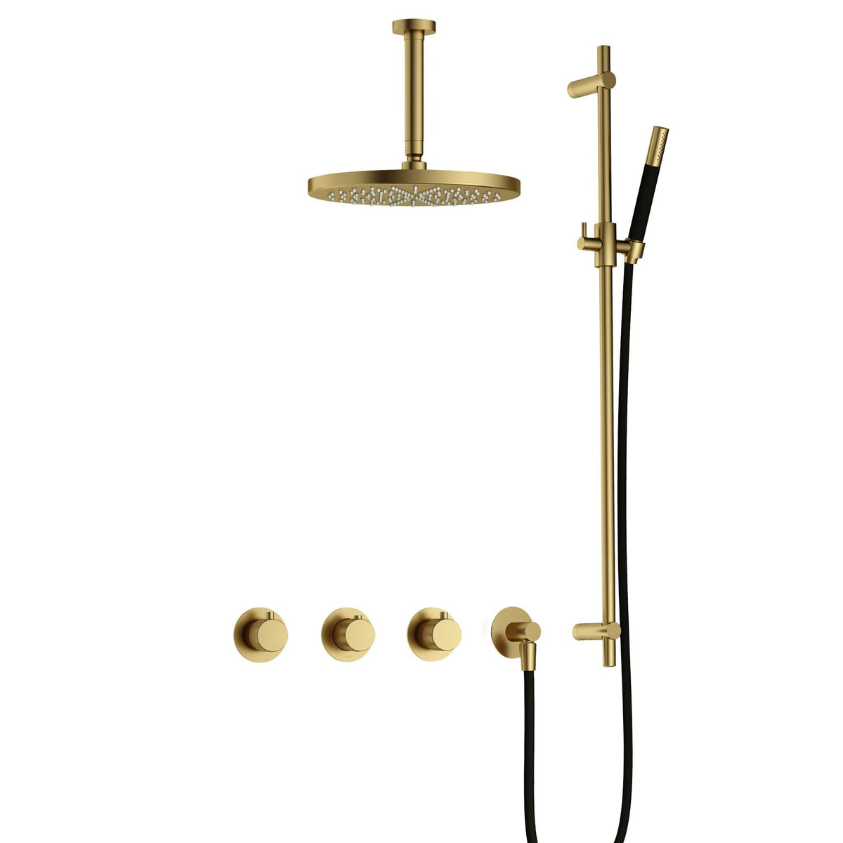 Hotbath Cobber X IBSX70 inbouw doucheset - staafhanddouche - 30cm hoofddouche - 15cm plafondbuis - glijstang - Geborsteld Messing PVD