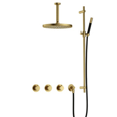 Hotbath Cobber X IBSX70 inbouw doucheset - staafhanddouche - 30cm hoofddouche - 15cm plafondbuis - glijstang - Geborsteld Messing PVD