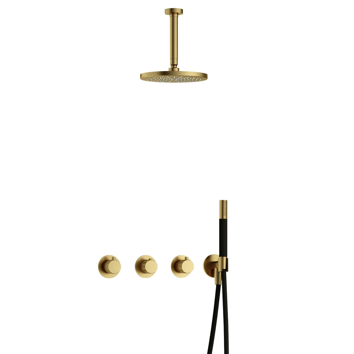 Hotbath Cobber X IBSX70 inbouw doucheset - staafhanddouche - 20cm hoofddouche - 15cm plafondbuis - wandhouder - Geborsteld Messing PVD