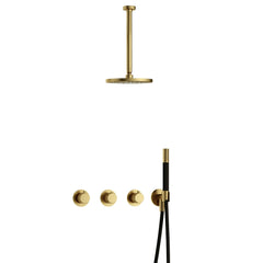 Hotbath Cobber X IBSX70 inbouw doucheset - staafhanddouche - 20cm hoofddouche - 30cm plafondbuis - wandhouder - Geborsteld Messing PVD
