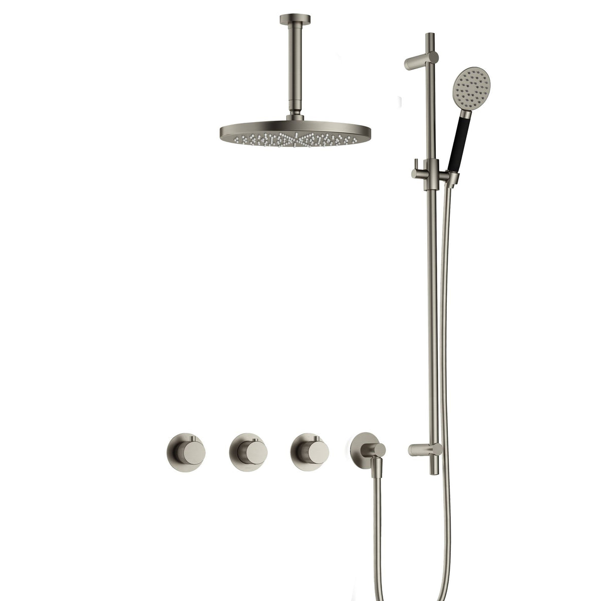 Hotbath Cobber X IBSX70 inbouw doucheset - ronde handdouche - 30cm hoofddouche - 15cm plafondbuis - glijstang - Geborsteld Nikkel