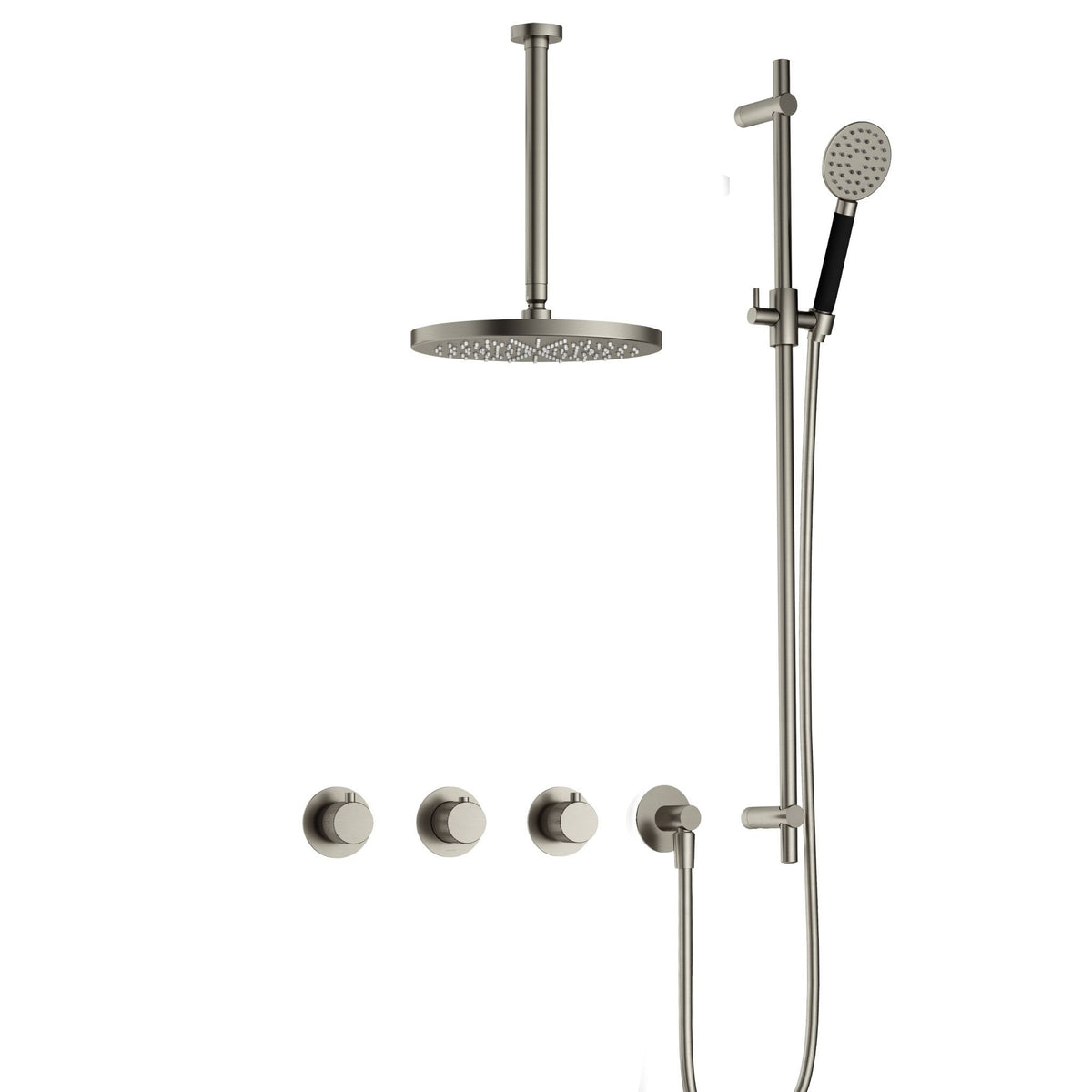 Hotbath Cobber X IBSX70 inbouw doucheset - ronde handdouche - 20cm hoofddouche - 30cm plafondbuis - glijstang - Geborsteld Nikkel