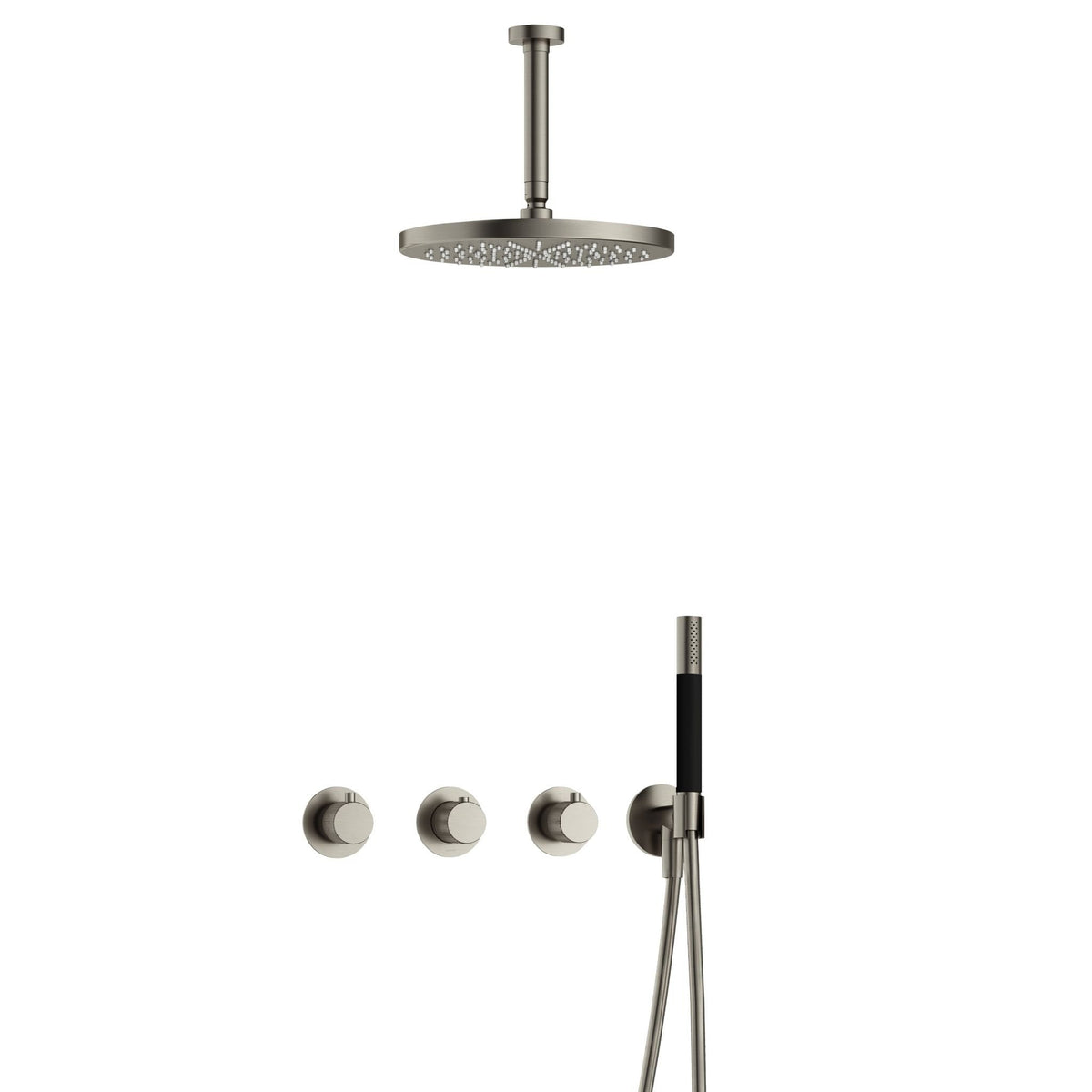 Hotbath Cobber X IBSX70 inbouw doucheset - staafhanddouche - 30cm hoofddouche - 15cm plafondbuis - wandhouder - Geborsteld Nikkel