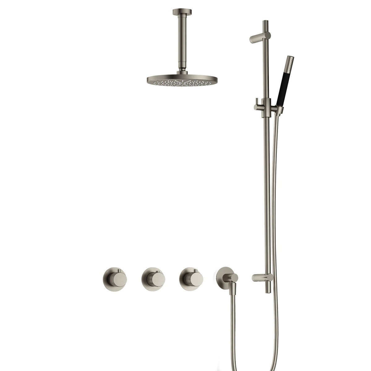 Hotbath Cobber X IBSX70 inbouw doucheset - staafhanddouche - 20cm hoofddouche - 15cm plafondbuis - glijstang - Geborsteld Nikkel