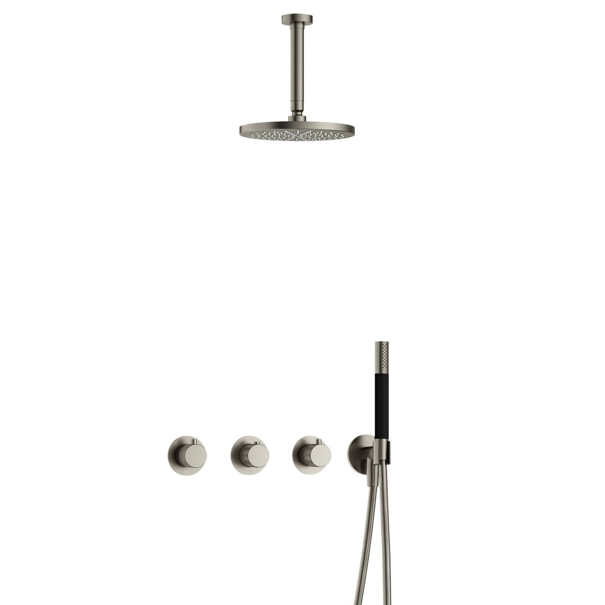 Hotbath Cobber X IBSX70 inbouw doucheset - staafhanddouche - 20cm hoofddouche - 15cm plafondbuis - wandhouder - Geborsteld Nikkel