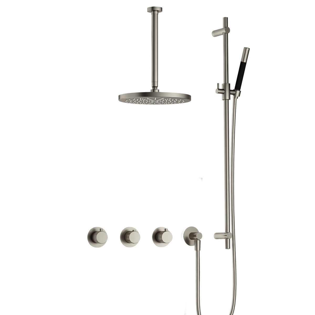 Hotbath Cobber X IBSX70 inbouw doucheset - staafhanddouche - 30cm hoofddouche - 30cm plafondbuis - glijstang - Geborsteld Nikkel