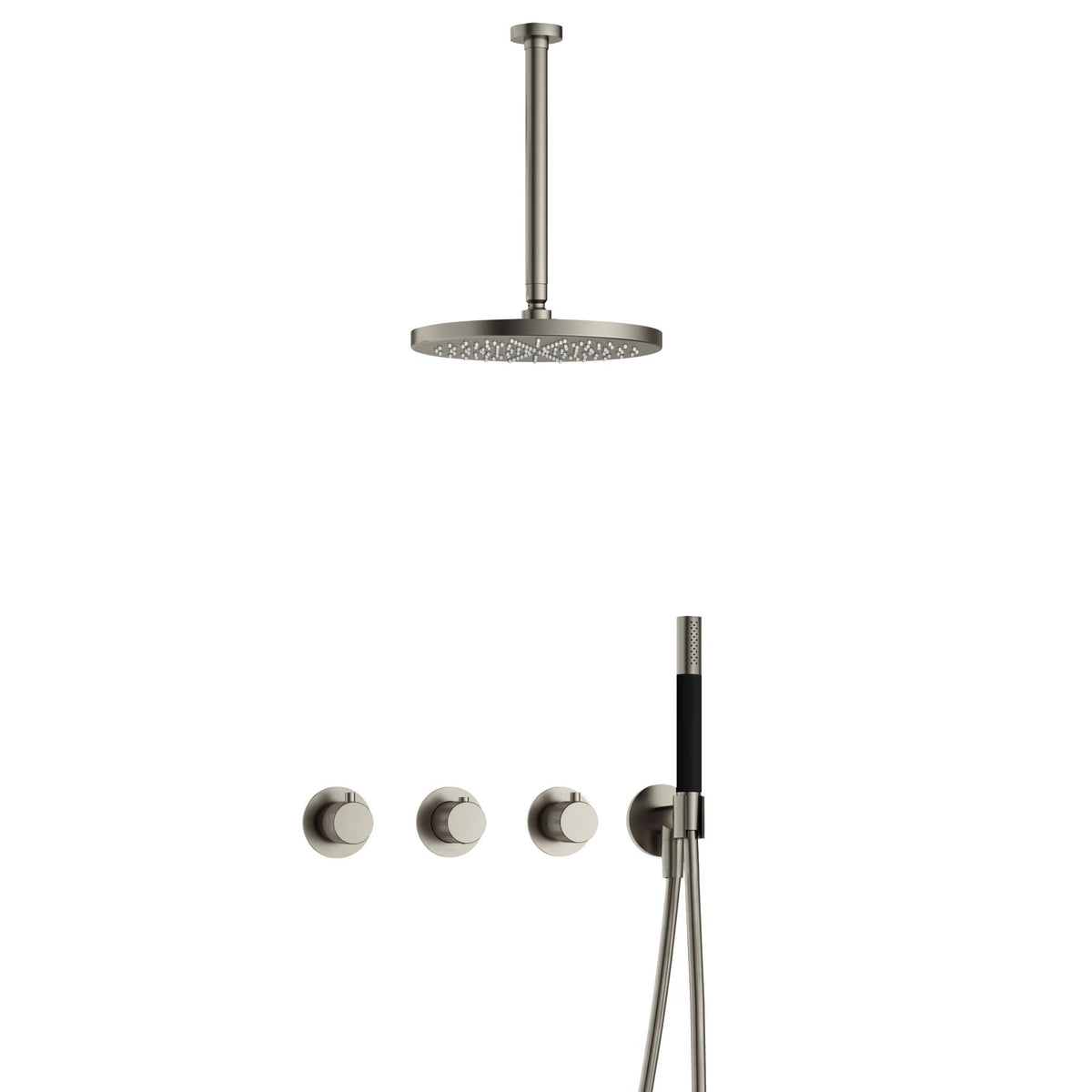 Hotbath Cobber X IBSX70 inbouw doucheset - staafhanddouche - 30cm hoofddouche - 30cm plafondbuis - wandhouder - Geborsteld Nikkel