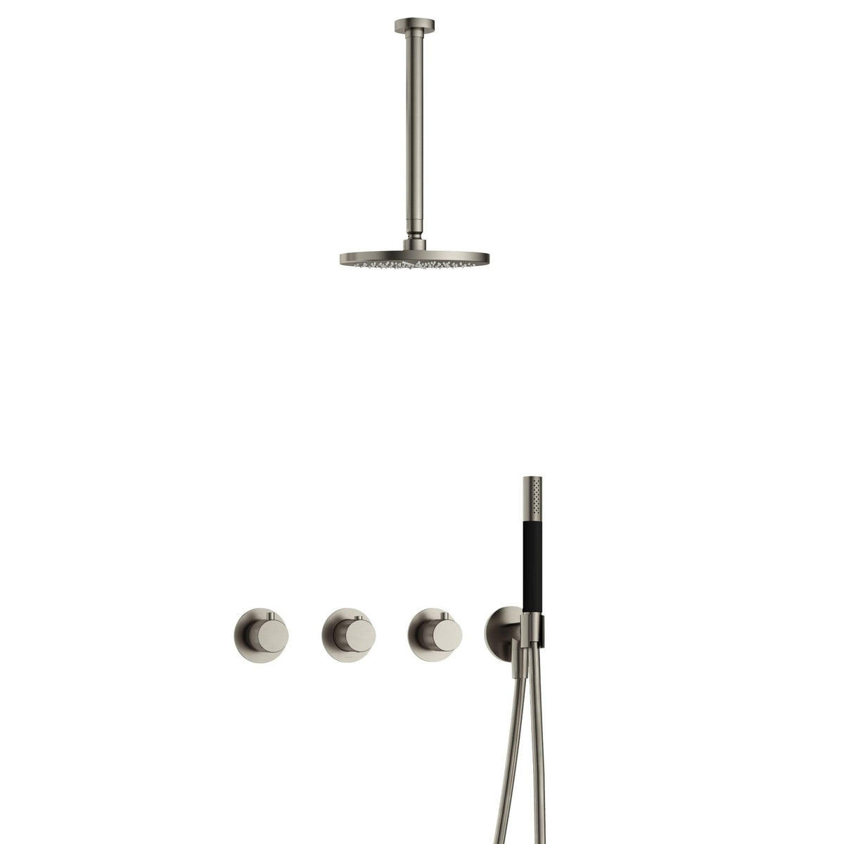 Hotbath Cobber X IBSX70 inbouw doucheset - staafhanddouche - 20cm hoofddouche - 30cm plafondbuis - wandhouder - Geborsteld Nikkel