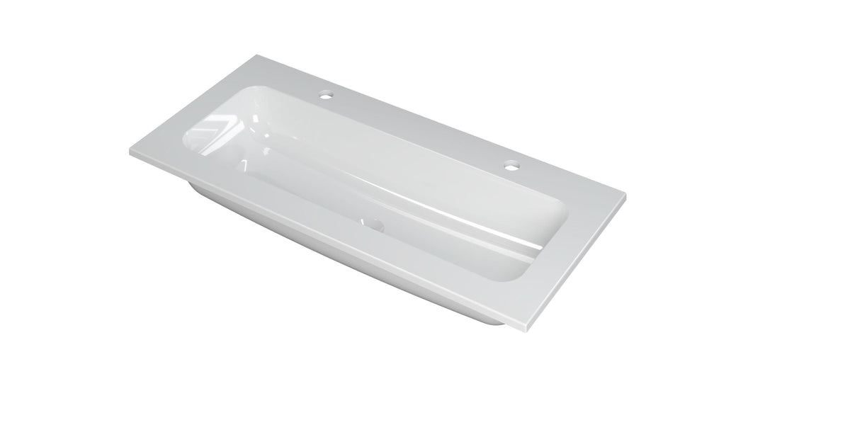 Ink Faktor Wastafel polystone centraal met 2 kraangaten - Glans Wit - 100x45x1,5cm - 3407012