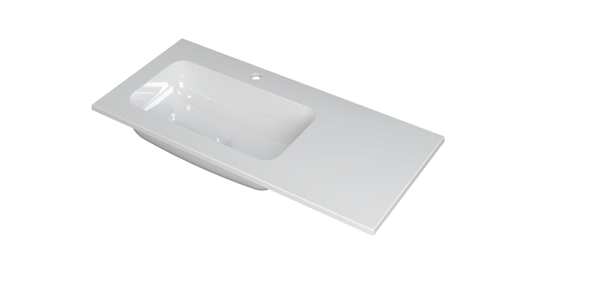 Ink Faktor Wastafel polystone links met 1 kraangat - Glans Wit - 100x45x1,5cm - 3407015
