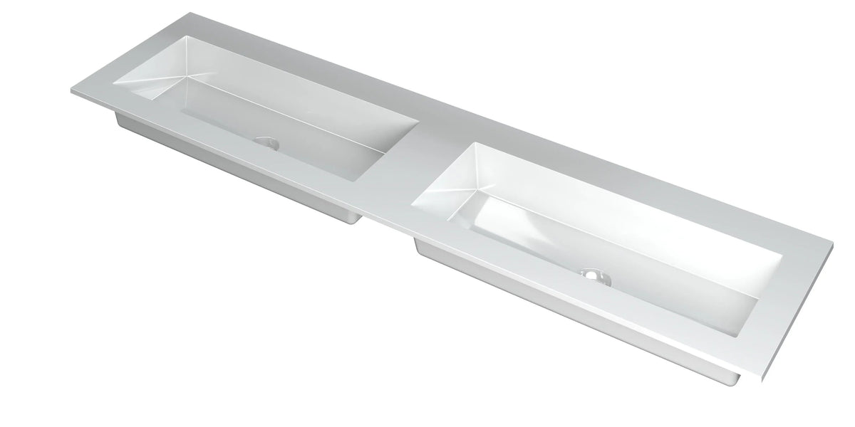 Ink Kraft dubbele meubelwastafel 180x45cm - zonder kraangaten - Polystone - Glans Wit - 3417390
