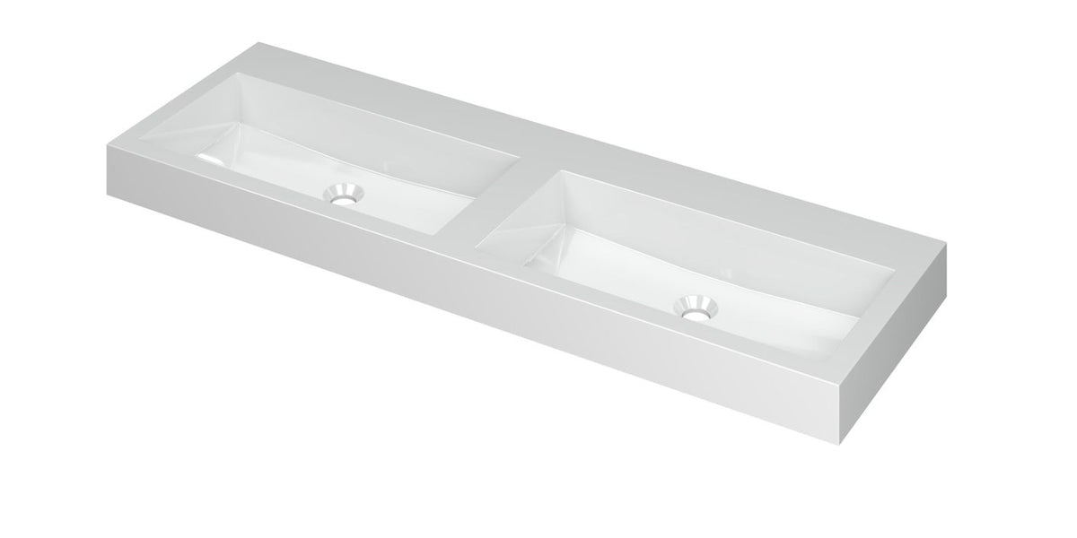 Ink Momento dubbele meubelwastafel 140x45cm - zonder kraangat - Polystone - Glans Wit -3421050
