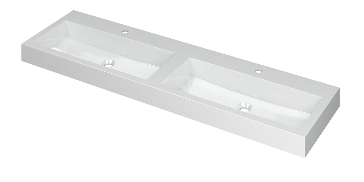Ink Momento dubbele meubelwastafel 160x45cm - 2 kraangaten - Polystone - Mat Wit - 3421061