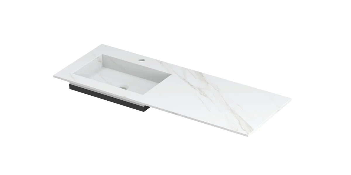 Ink Post Wastafel keramische slab envelop bak links met 1 kraangat - Calacatta mat - 120x45x1cm - 0210610
