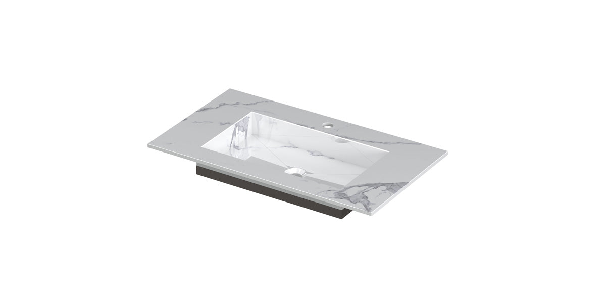Ink Post Wastafel keramische slab envelop bak met 1 kraangat - Statuario glans - 80x45x1cm