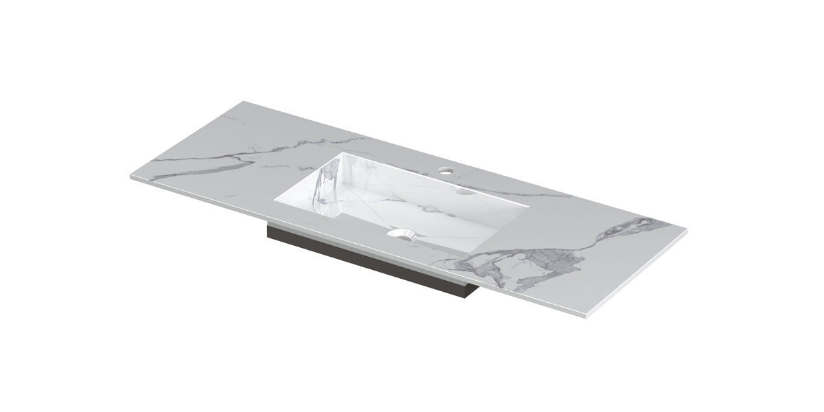 Ink Post Wastafel keramische slab envelop bak midden met 1 kraangat - Statuario glans - 120x45x1cm - 0210073