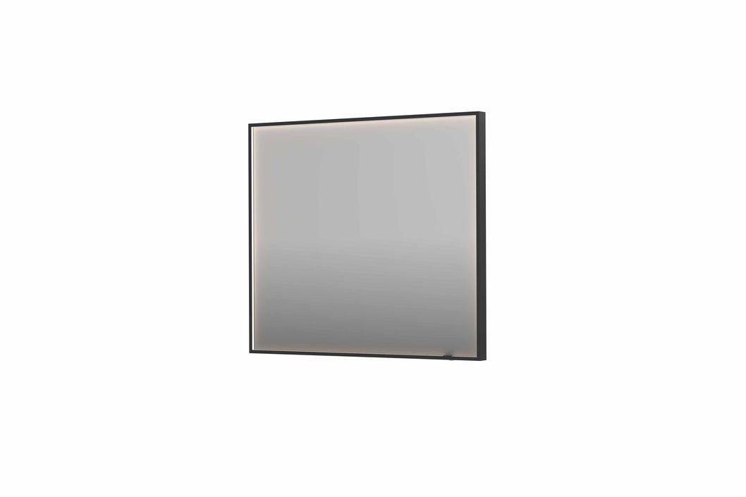 Ink SP19 spiegel 90x80cm in stalen kader met rondom indirecte LED verlichting - Geborsteld metaal zwart - 8409135