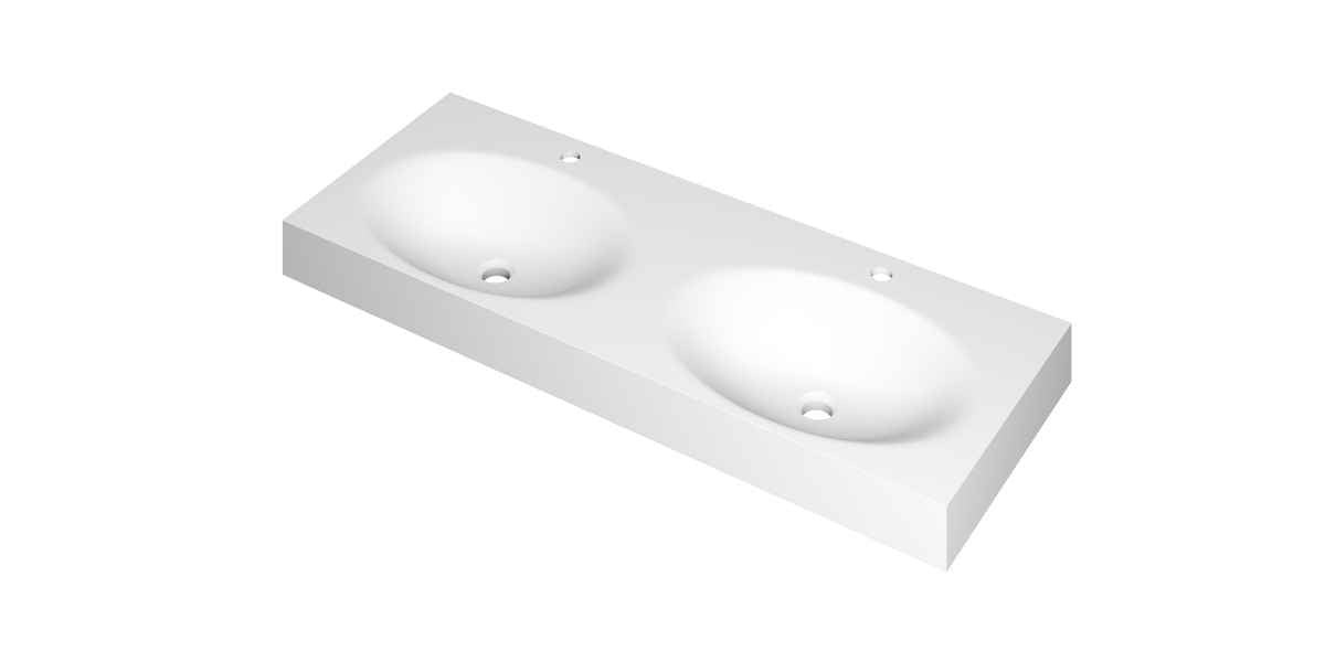 Ink Smooth Double Polystone Washbasin with 2 Tap Holes - Matt White - 120x45x9cm - 3407456