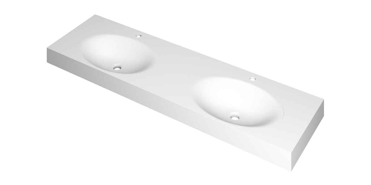 Ink Smooth Double Polystone Washbasin with 2 Tap Holes - Matte White - 160x45x9cm - 3407482